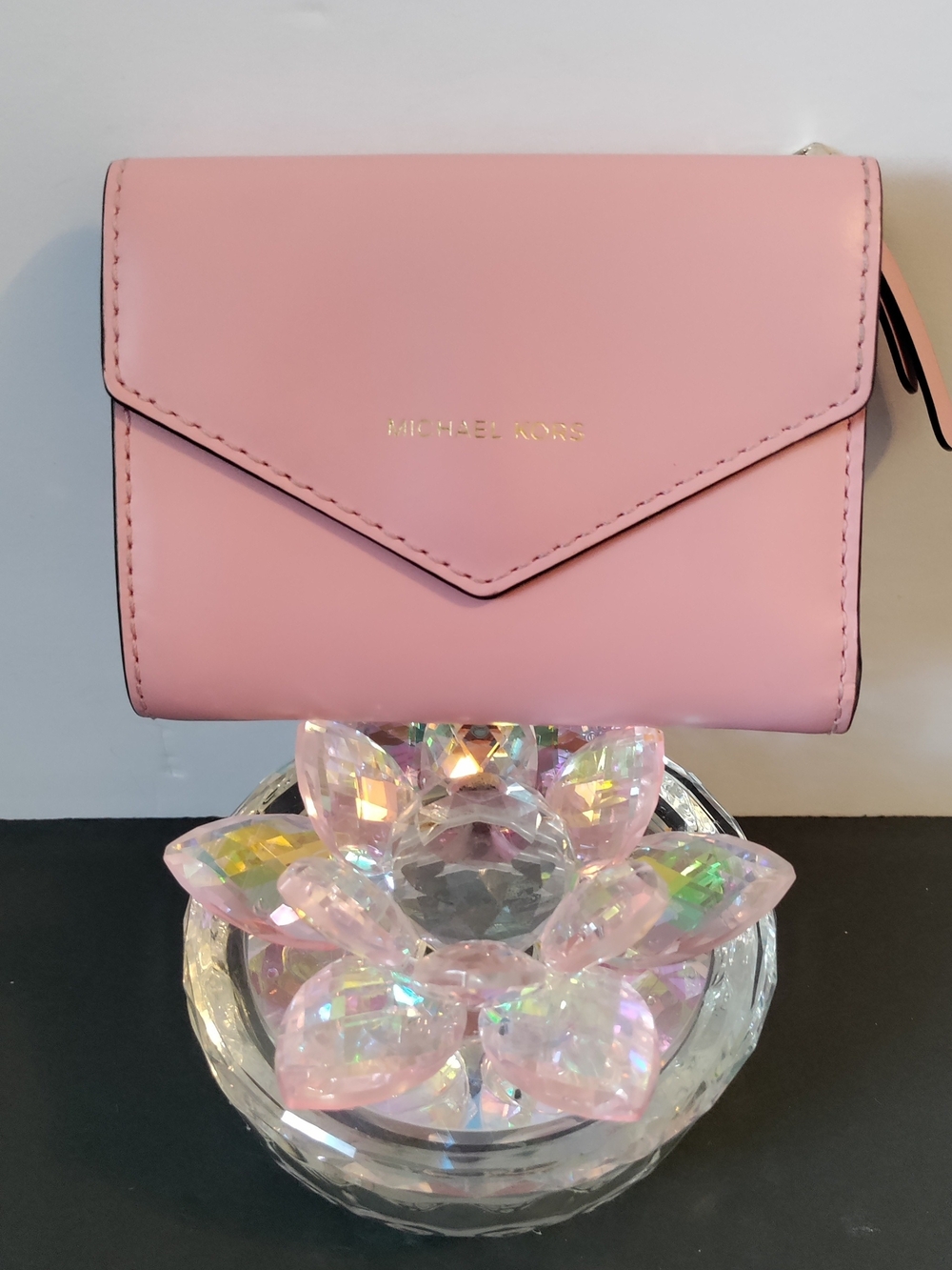 Michael Kors Soft Pink Leather Envelope Wallet with Gold Logo